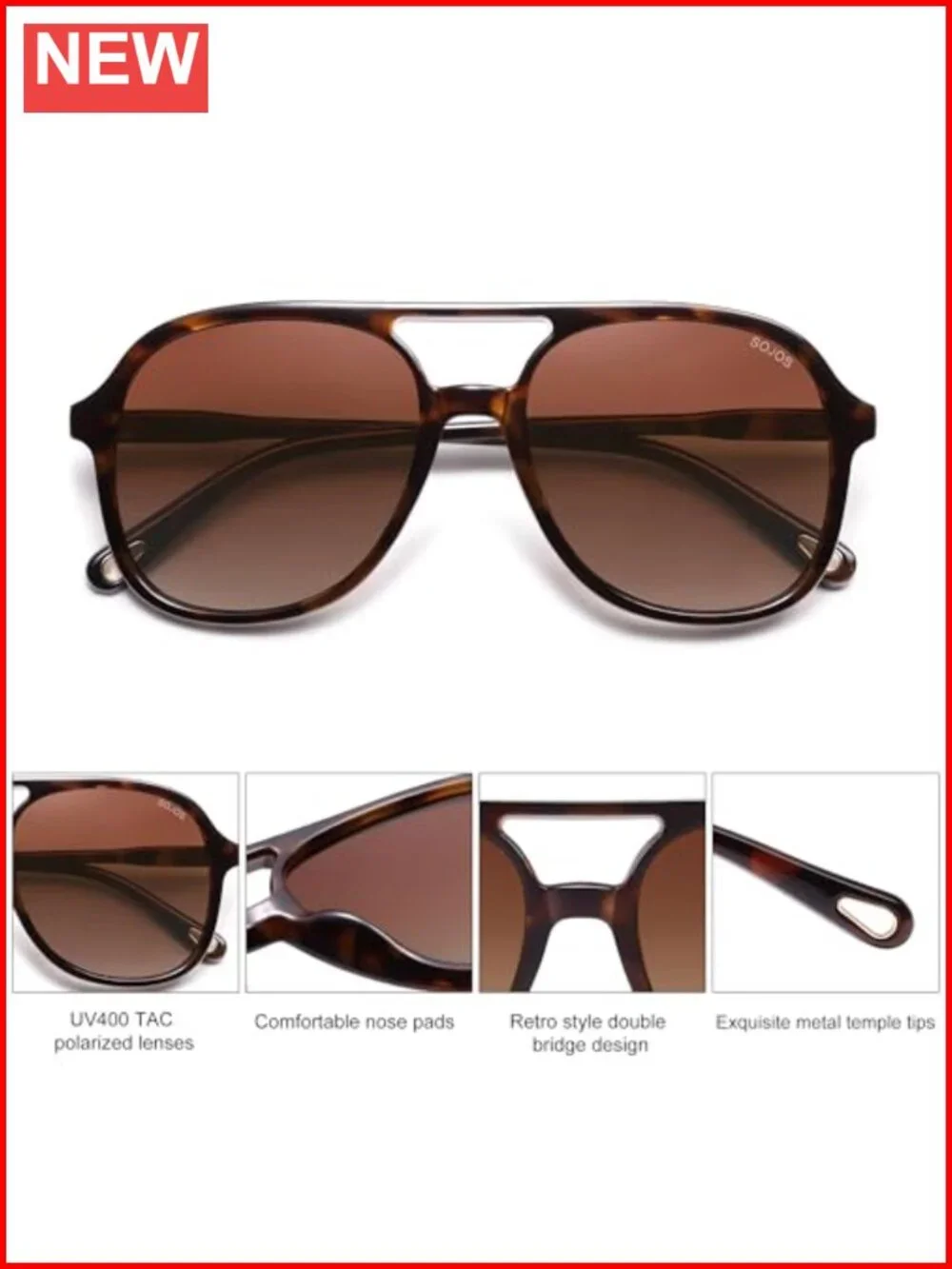 Retro Polarized Aviator Sunglasses with UV400 Protection